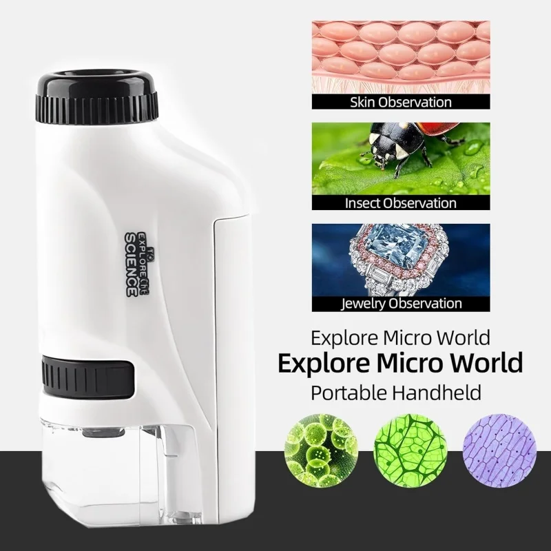مجهر صغير محمول للجيب للأطفال 60x-120x LED مضاء يده مجهر طالب العلوم تجربة المعدات مجموعة هدية #2