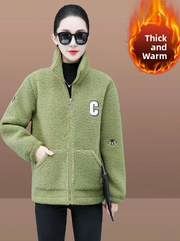 

Новая женская утепленная куртка из овечьего флиса 2025 года: модное повседневное пальто на молнии с высокой талией и длинными рукавами для осени и зимы
