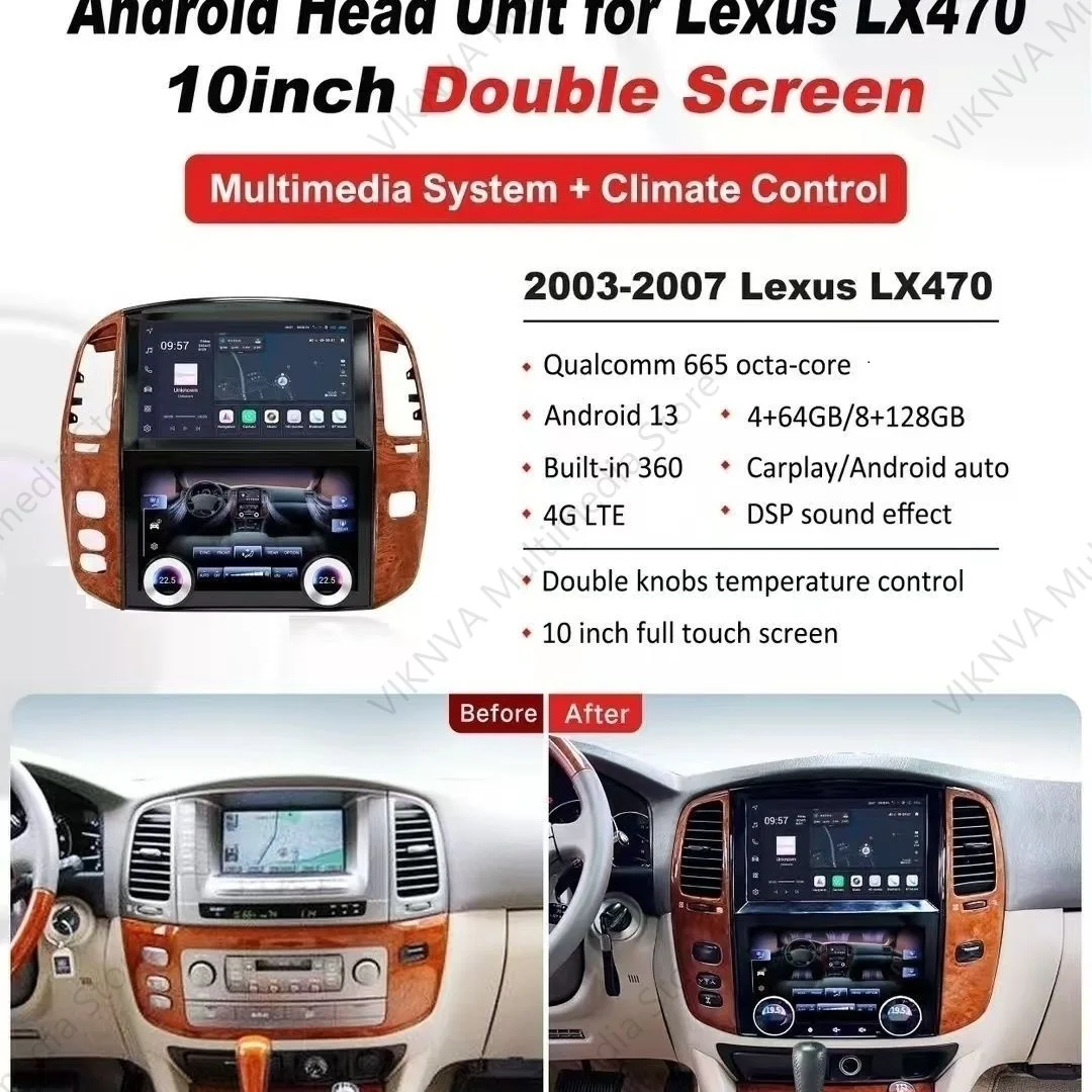 For Toyota Land Cruiser LC100 2003~2007 Qualcomm Android Auto Carplay Car Radio Automotive Multimedia Stereo GPS Navi Head Unit