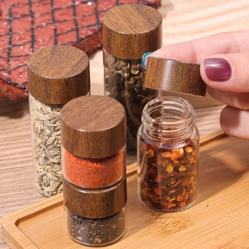 10/20/30ml Mini Glass Bottles Transparent Storage Container Tube Portable Coffee Beans Spice Jars DIY Glass Vials with Wood Lid