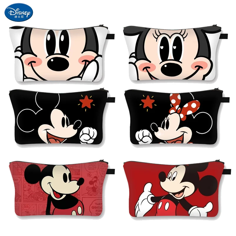 Disney Mickey Mouse Cartoon Makeup Bag for Girls Large Capacity Storage Bag Polyester Mickey Minnie Handbag Kids Toys Coin Purse