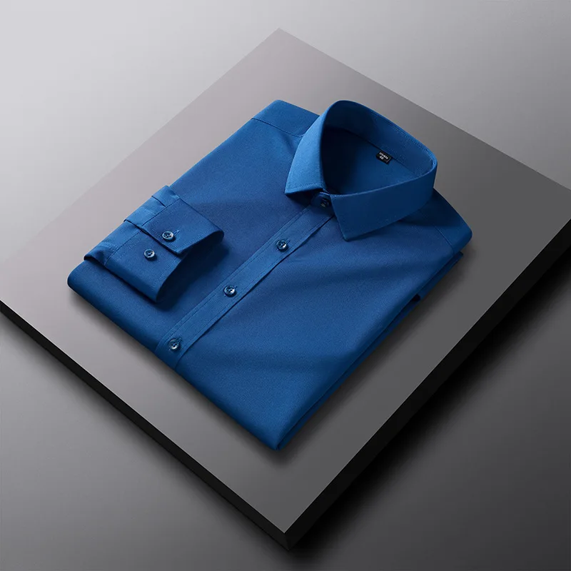 زائد 8XL 7XL 6XL الرجال قميص رسمي للأعمال كم طويل الربيع عادية تمتد المضادة للتجاعيد بلون فستان اجتماعي أسود أبيض 125 كجم