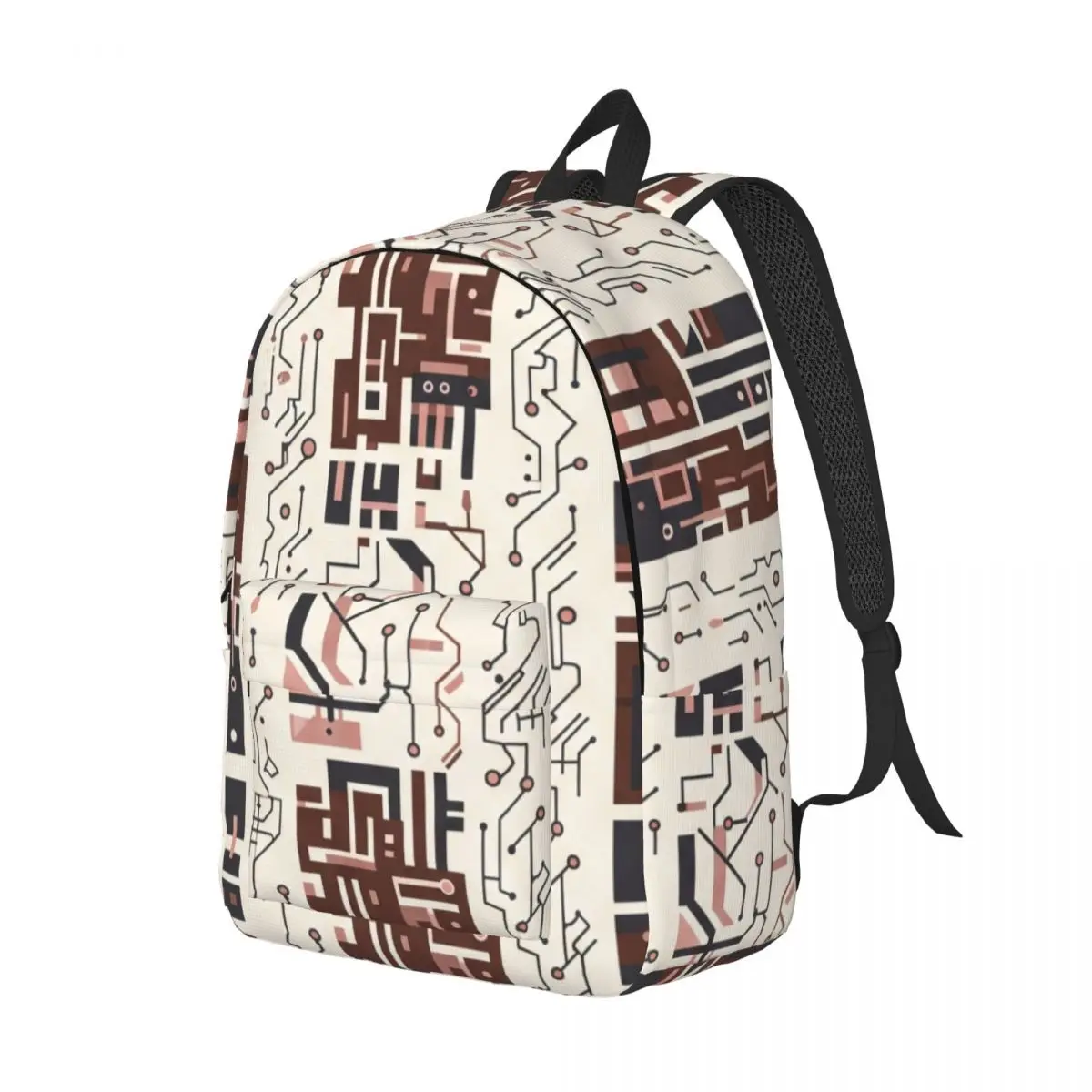 Teacher Work Backpack Stripe Circuit Block Circle Tech Circuit Cream Chocolate Brown Charcoal Large Bookbag for Laptop Papers
