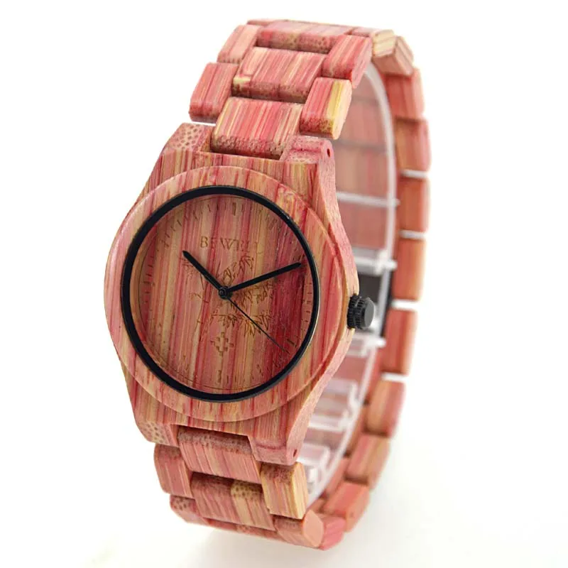 Bamboo Quartz Timepiece Slim Thin Dial Analog Pointer Natural Color Jewelry Clasp Casual Watch for Men