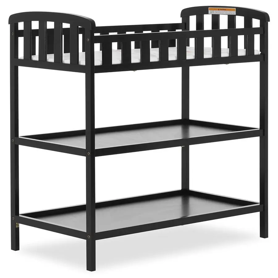 

Emily Changing Table In Black, Comes With 1 Changing Pad, Features Two Shelves, Portable Changing Station, Made Of Sustainable N