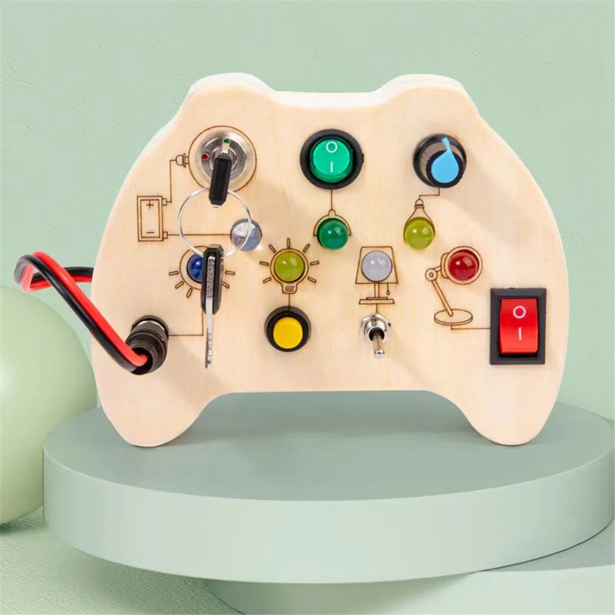 

ABWG-Kids Busy Board Montessori Toys Wooden with LED Light Switch Control Board Sensory Educational Games for 2-4 Years