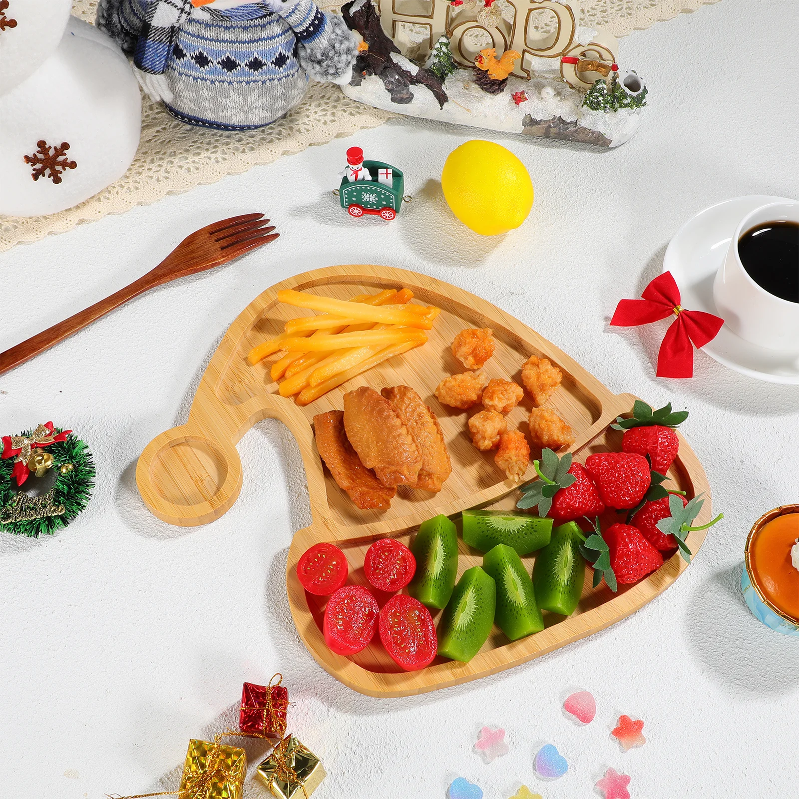 

Christmas Cartoon Snack Plate Wooden Serving Tray For Home Party Fruit Dessert Display Xmas Wood Food Platter Holiday