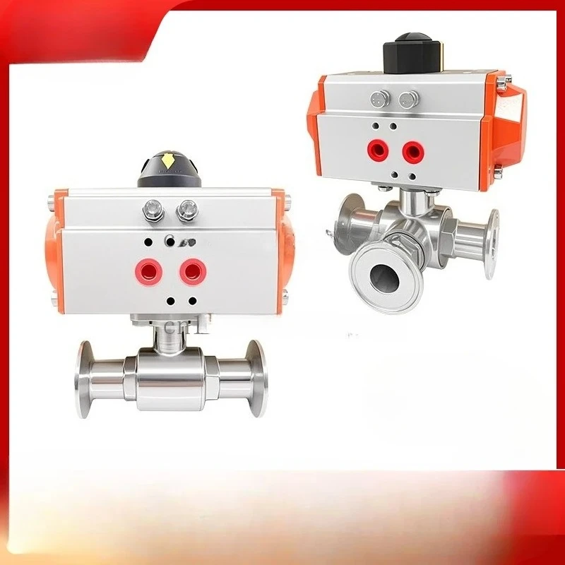 304 quick installation pneumatic three-way ball valve stainless steel clamp straight through quick opening electric valve
