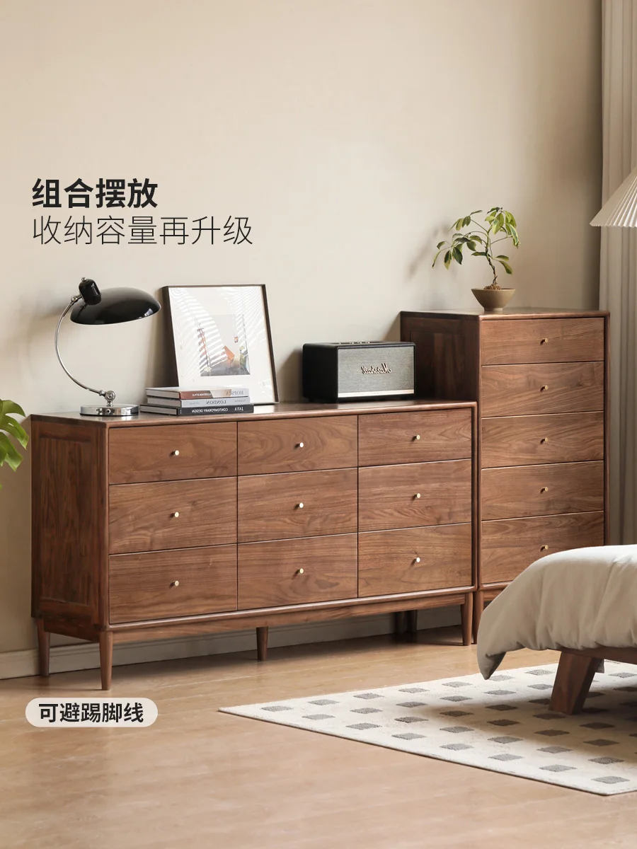 

Genji wood language solid wood nine chest cabinet modern porch cabinet walnut bedroom locker Nordic drawer bedside cabinet
