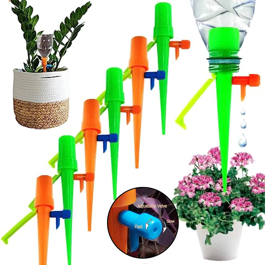 

Auto Irrigation Drippers Self Plant Watering Spikes Kit Garden Plants Dripper Waterer Tools with Slow-Release Control Switch