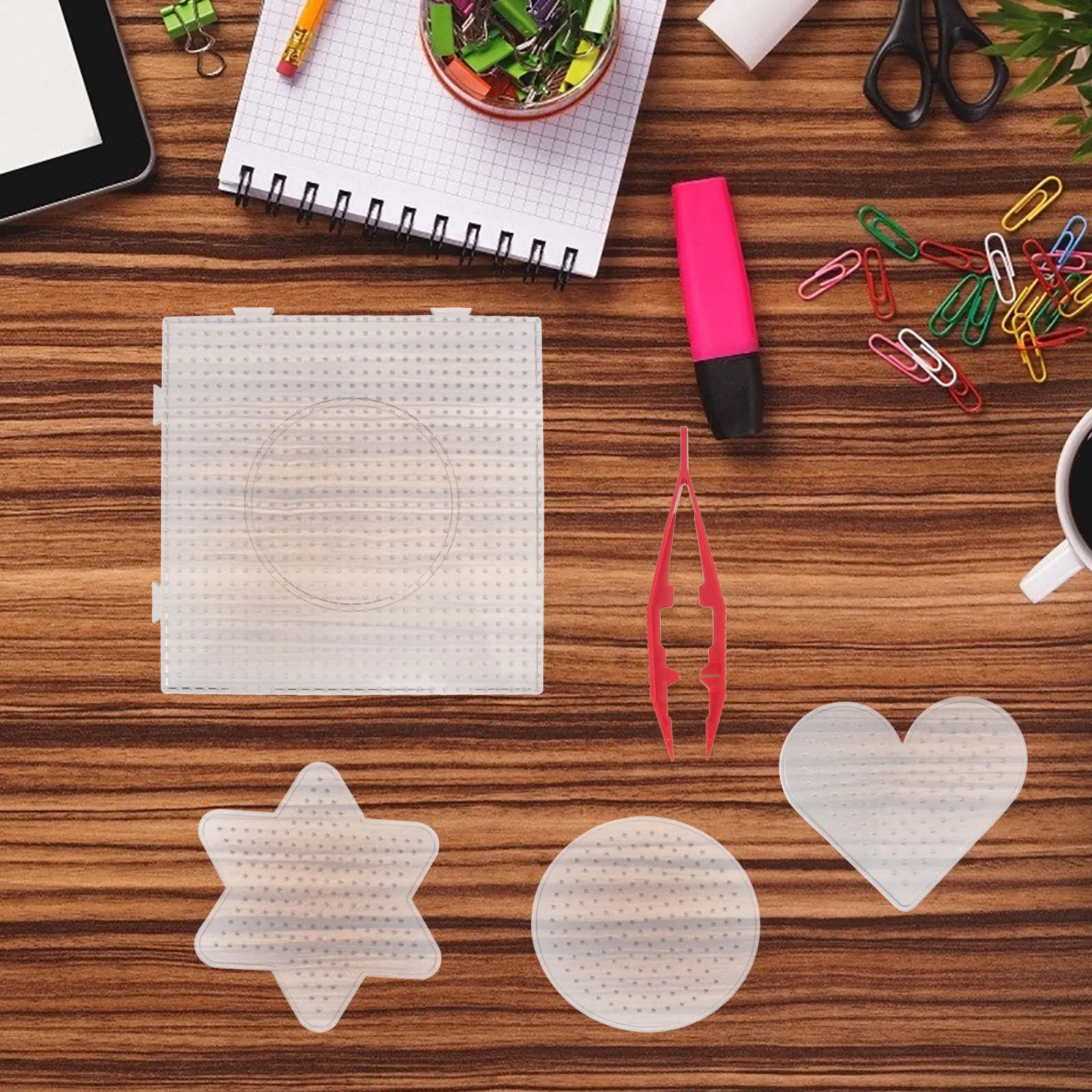 

14Pcs Clear Plastic Fuse Beads Boards Interlocking Design Kids Craft Beads DIY Educational Tool Pegboards Tweezers Set