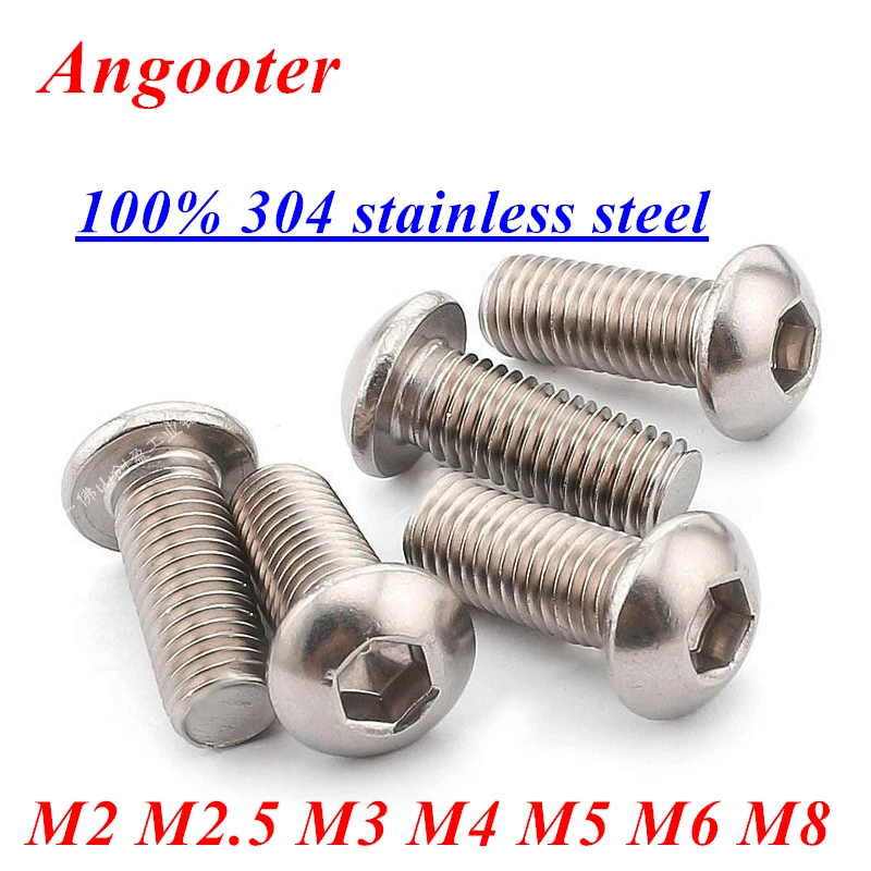 

ISO7380 Hex Socket Screw M2 M2.5 M3 M4 M5 M6 M8 A2/304 Stainless Steel Hexagon Socket Button Head Allen Machine Screw Bolts