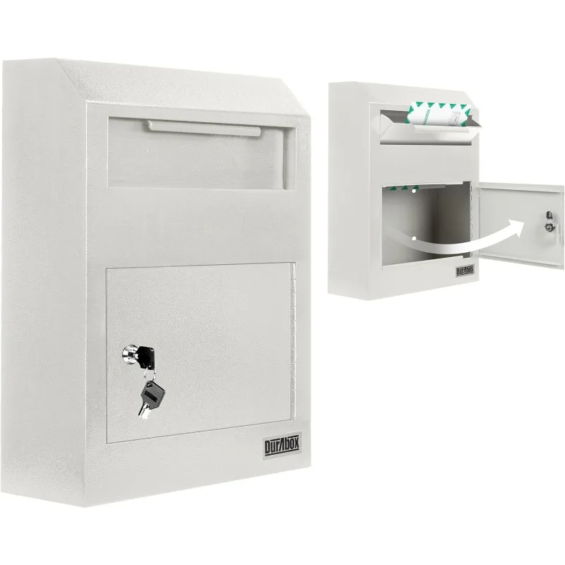 Drop Box Deposit Safe 12 x 4 x 15” Heavy Duty Steel Wall Mount Mailbox for Mail, Letters, Checks, Keys