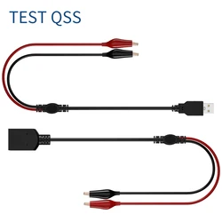 QSS 2PCS Alligator Clips to USB Male/Female Test Cable 56CM Electrical Connect Line Power Supply Adapter Wire Q.70066