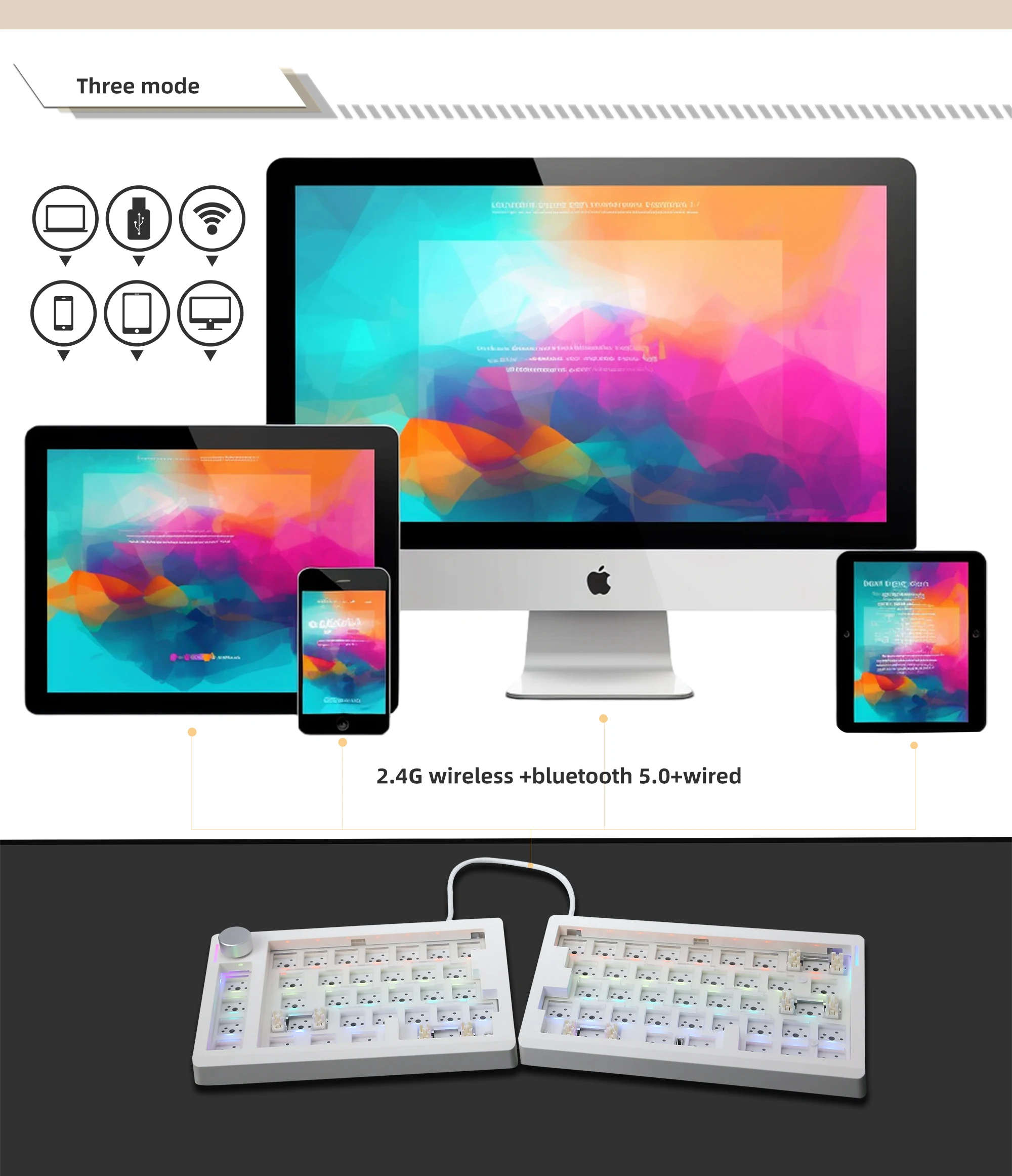 ZUOYA GMK70 VIA/Qmk 별도의 게임용 기계식 키보드 키트 유선 무선 Bluetooth 핫 스왑 가능 가스켓 맞춤형 분할 썸네일 5