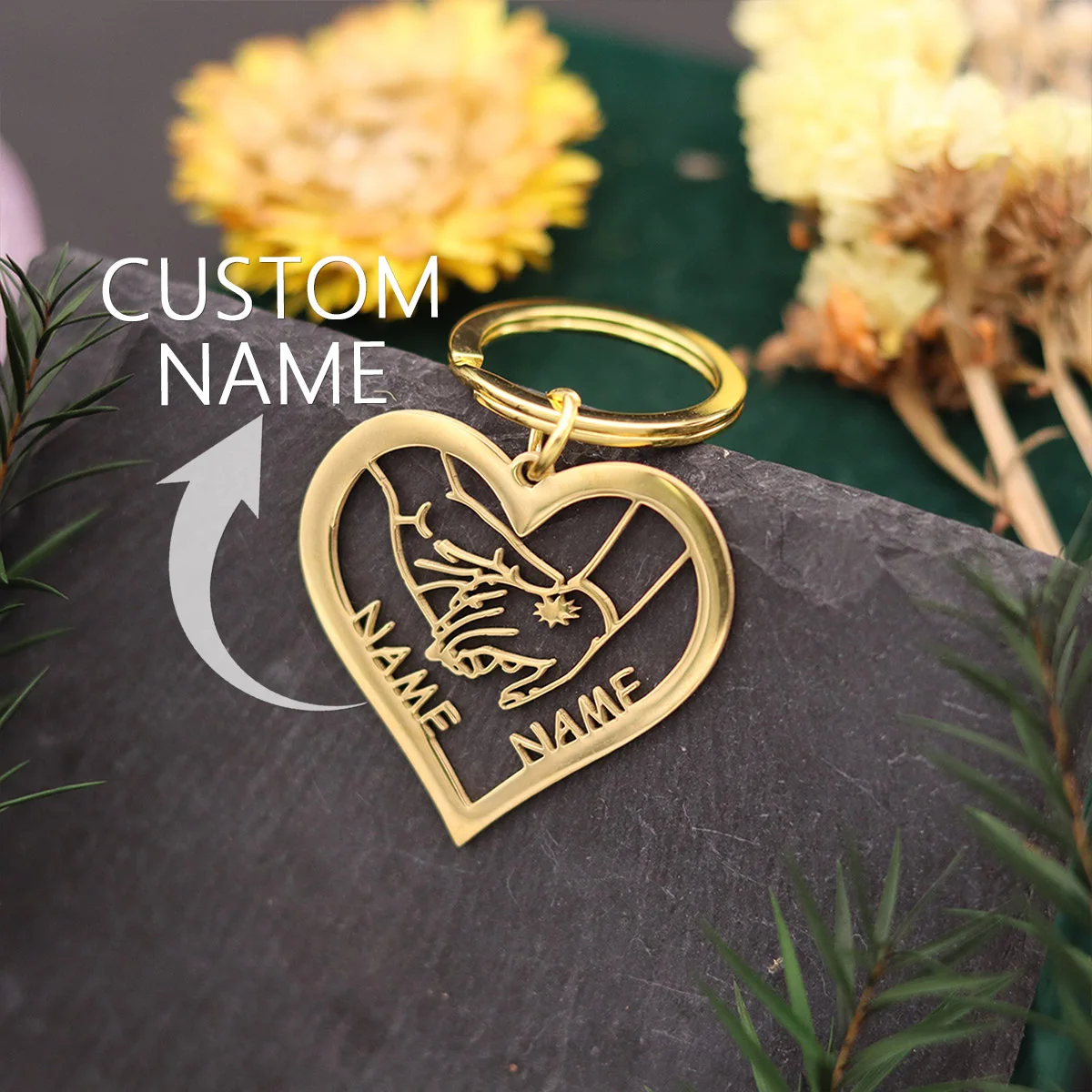QIAMNI Custom Name Sweet Hand Heart Keychain Stainless Steel Metal Keyring Engraved Nameplate Key Chain Valentine's Day Gifts