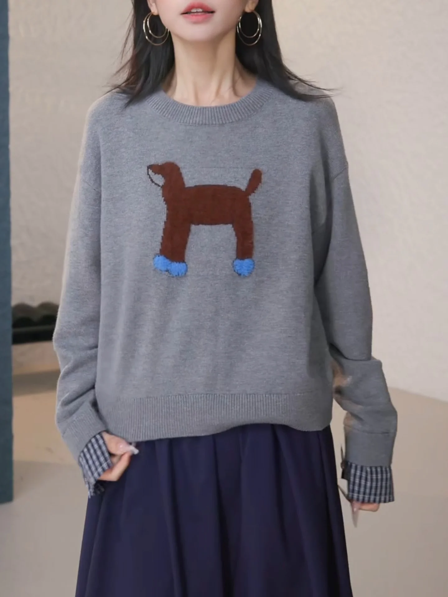 

ay Knitted Sweater Women's Faionable Oversize Slimming Top Korean Sle Long Sve round Ne Warm Thermal Woolen Clothes