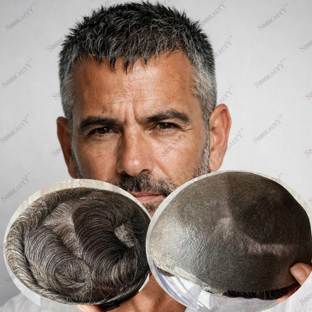 Undetectable 80-90%Density Bald Men's Human Hair Replacement System Super Light Natural Hairline Vloop Thin Skin Toupee 350#550#