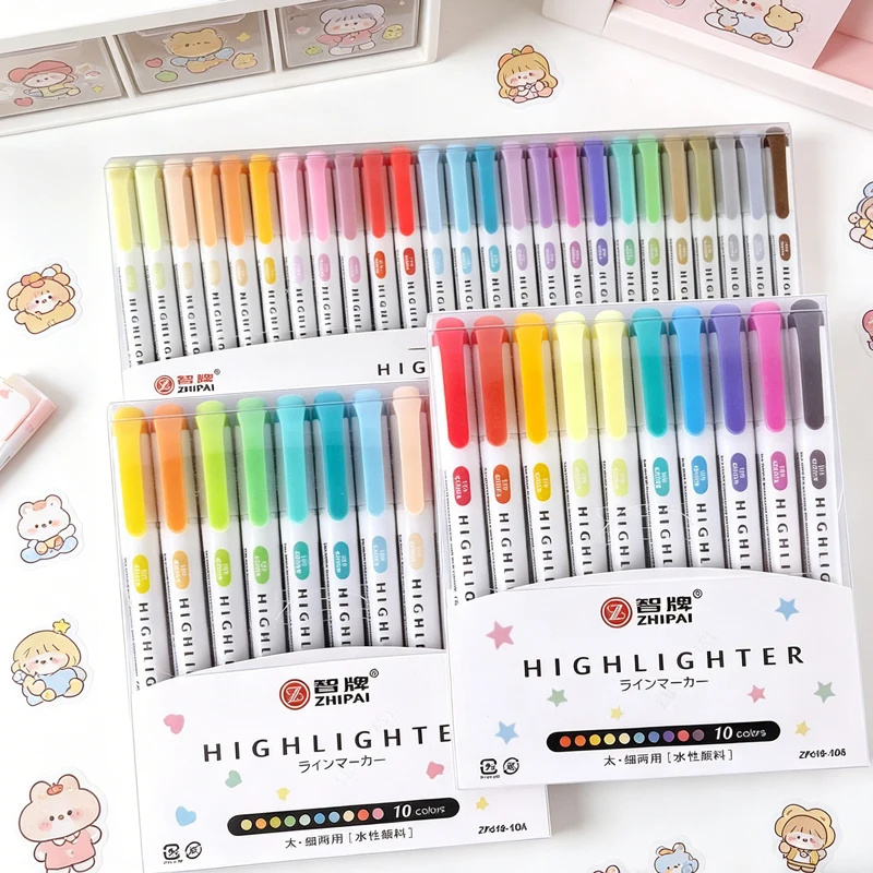 6/10/25 Colors Double Tibs Highlighter Pen Set Kawaii Marker Candy Colored Markers School Stationery Highlighters Cute Pens