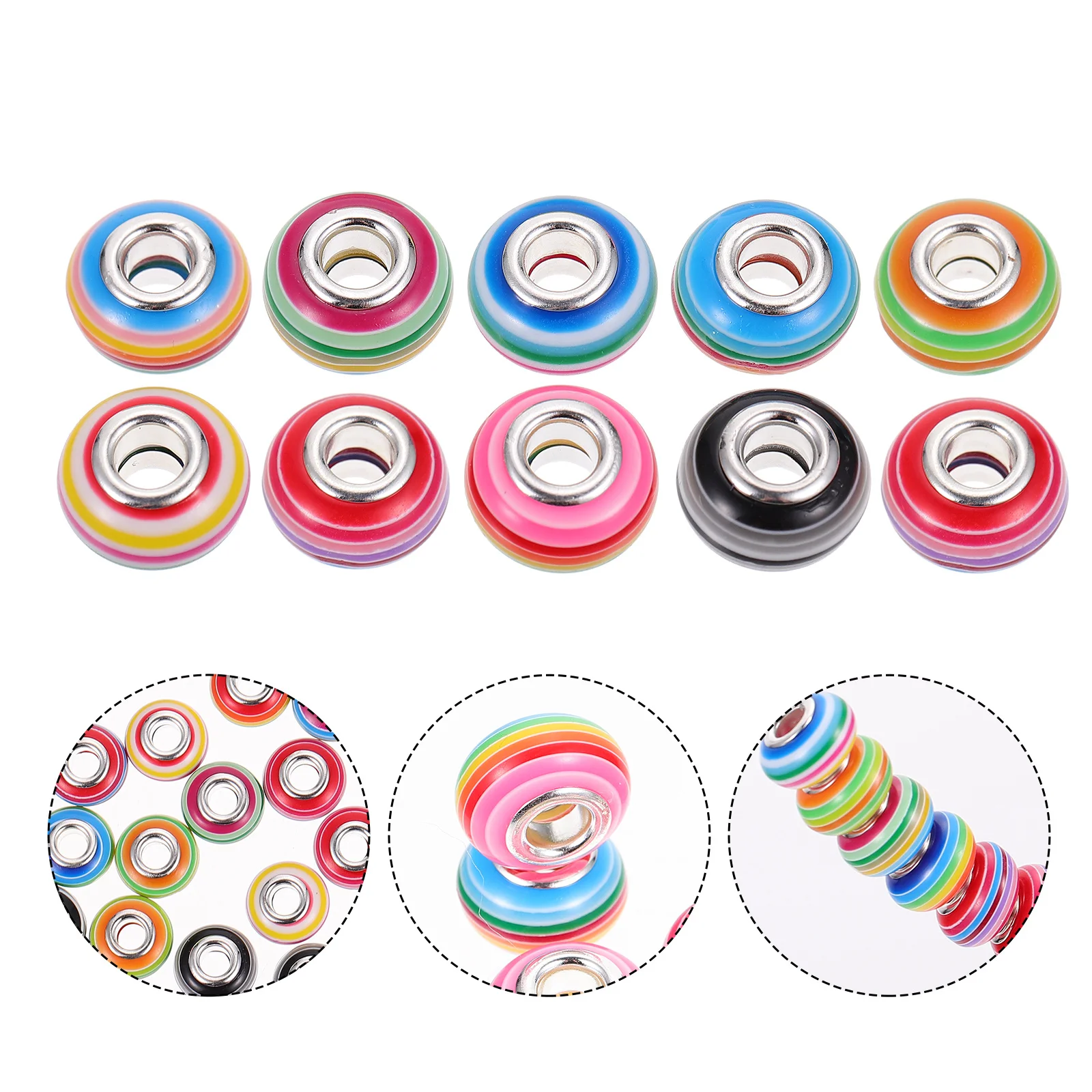 

50Pcs Large Hole Beads Rainbow Stripe Resin Jewelry DIY Making Kits DIY Resin Beads Beading Kits Jewelry Charms