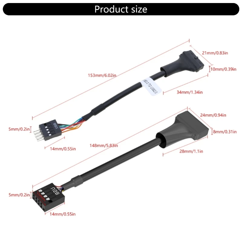 C90C USB Header to USB 2.0 Converters Cable 19/20Pin to 9 Pin Male Female for Motherboards Extension