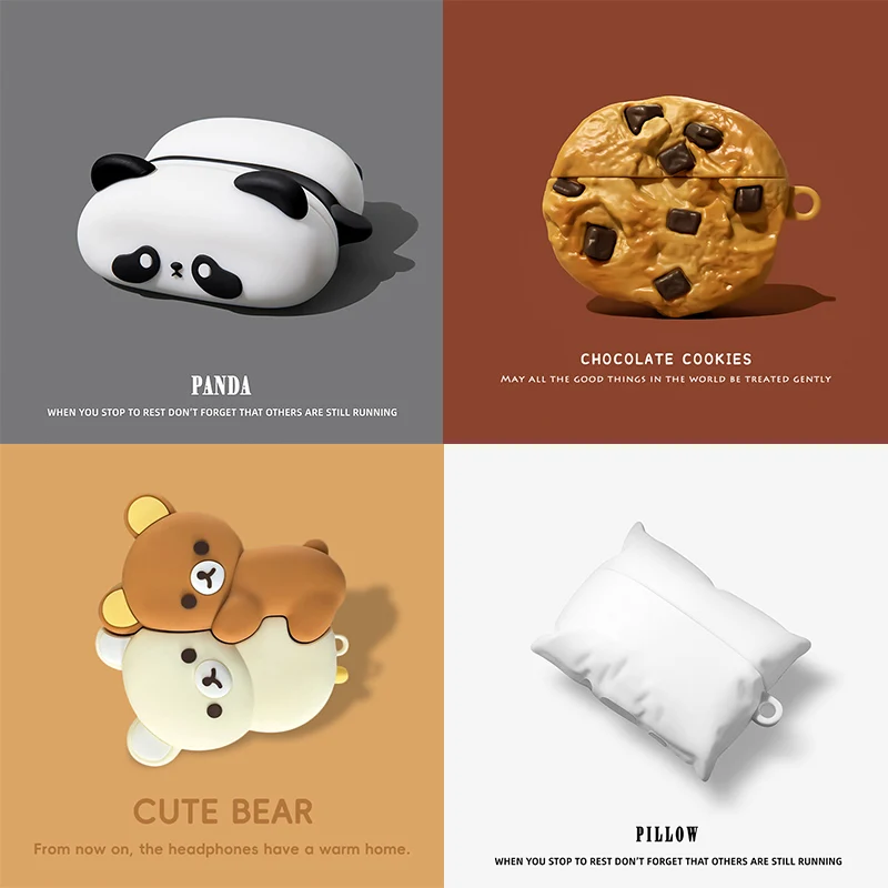 3D Cute Panda Chocolate Cookies Earphone Case for AirPods Pro 3 Silicone Headphone Earbuds Cover for AirPods 5 4 Case Funda