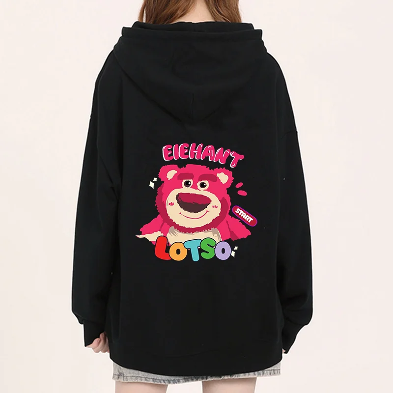 Disney Cartoon Bear Strawberry Bear Printed Hoodie for Men and Women Couples Cartoon Bear Leisure Sports Street Hoodie