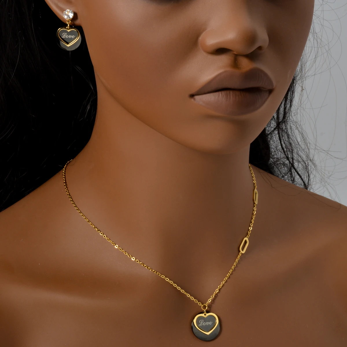 ZEADear Stainless Steel Jewelry Sets Romantic Necklace Heart Luxury Fashion Pendant Dubai 14K Gold Plated Earring Female Charms