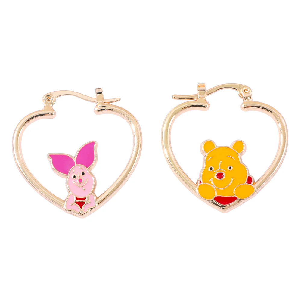 Ensemble de boucles d'oreilles créoles Disney Piglet & Pooh Bear pour femmes, jouet de dessin animé en émail plaqué or, cadeau à la mode pour filles