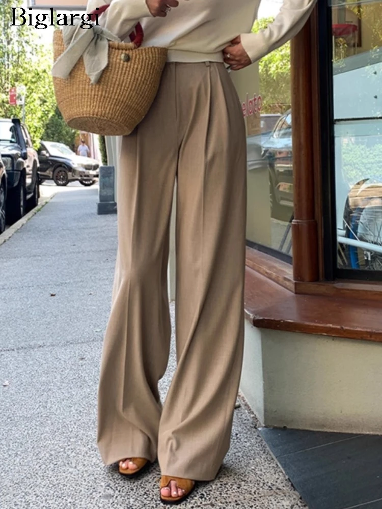 

Summer Long Blazer Suit Pant Women High Waist Fashion Casual Ladies Trousers Korean Style Loose Pleated Woman Wide Leg Pants