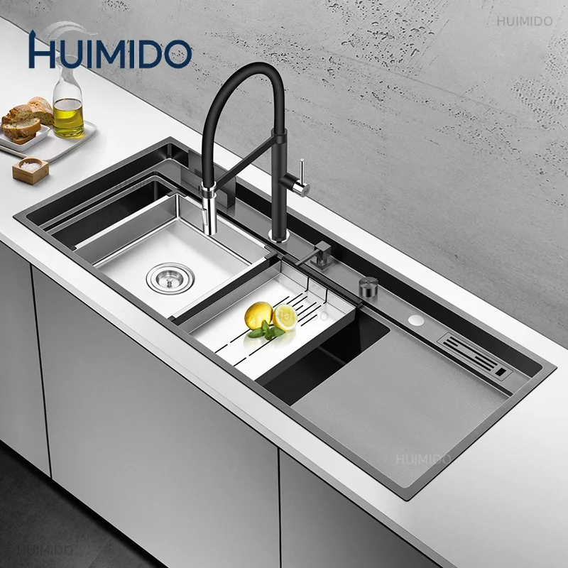 ASRAS New Nanometer Kitchen Sink Handmade Sink 4mm Thickness 240mm Depth Large Size Single Kitchen Sink With Drain Plate Sinks