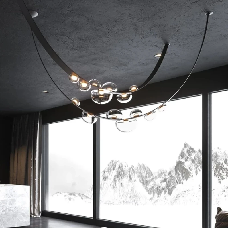 Minimalist Ins Creative Living Room  Bedroom Dining Room Light Home Glass Chandelier Belt Pendant Lamp Artistic Lighting Fixture