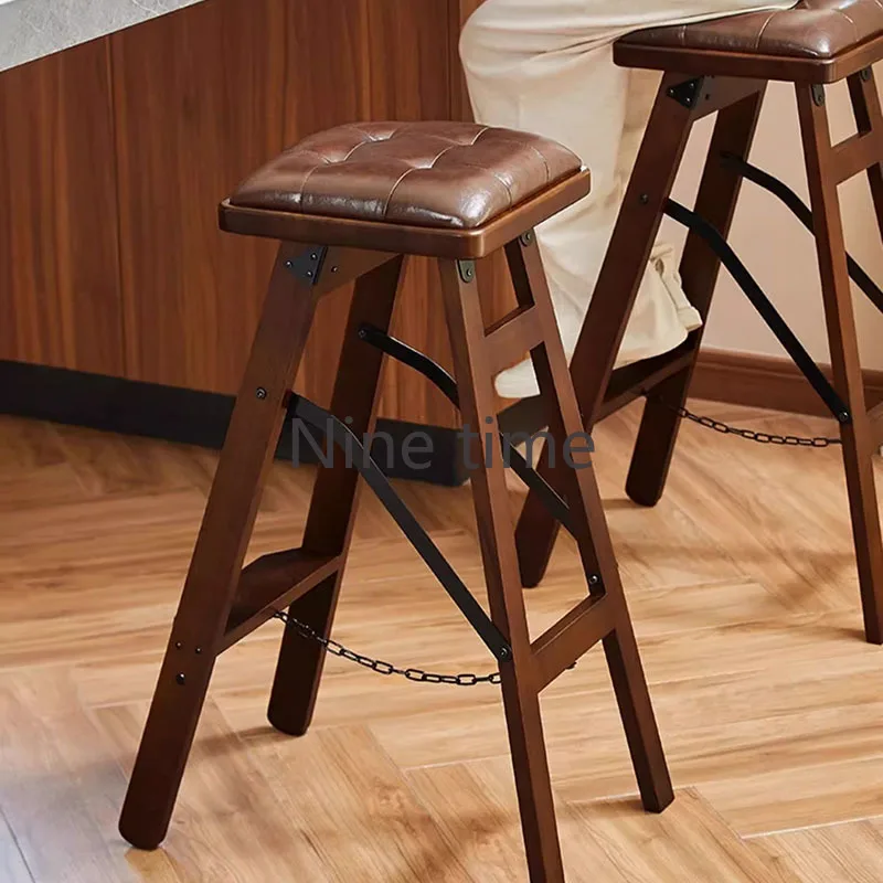 

Leather Luxury Wood Bar Chair Shop Stool Outdoor Tabouret Pliant House Tabourets De Cuisine Stools Taburete Alto Modern Design