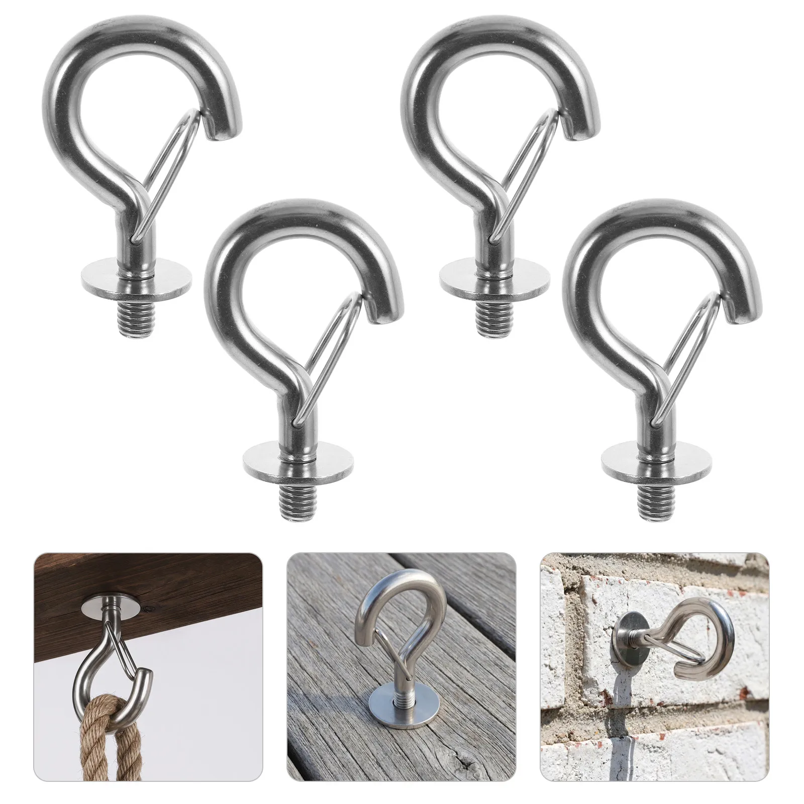 4pcs Stainless Steel M8 Hook bolts, Heavy Duty Hanging Hook For Hanging Rowing Racks, Hammock, Awning, Chain, Basket, Sandbag