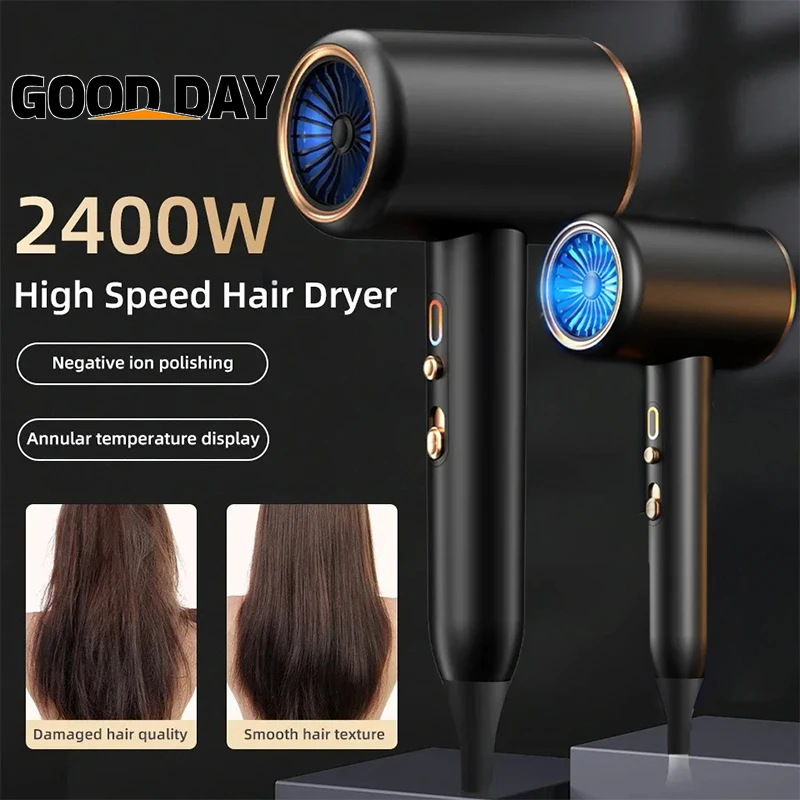 Professional Hair Dryer Hot Cold Wind Air Brush Hairdryer Negative Lonic Blow Dryer Strong PowerDryer Salon Tool 2400W 3th Gear