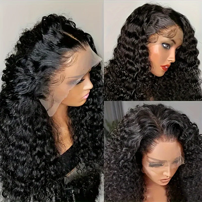 200% 13x4 deep Wave Lace Front Wigs Curly Wave Human Hair Wig Curly Lace Frontal Wig Wet And Wavy Lace Wig Natural Black