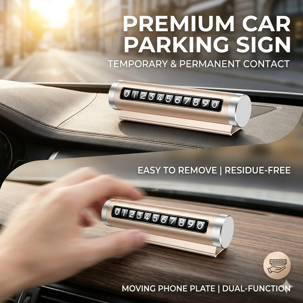Roller Adjustment Car Parking Phone Number Plate Metal Temporary Stop Card For Moving Auto Interior Decoration Gadget