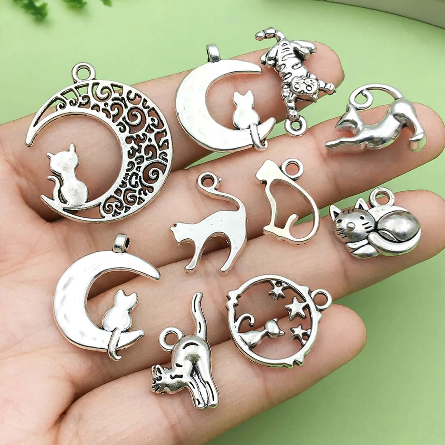 20/24pcs Antique Silvery Cat Design Pendants Alloy Animal Charms for DIY Bracelet Necklace Jewelry Making Accessories