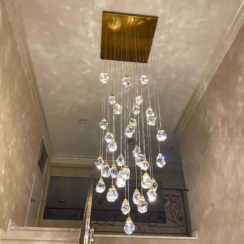 Imagem -03 - Luxo Crystal Chandelier para Villa Stair Modern Hall Led Pendant Lights Pendurado Lâmpada para Loft Hotel Luminária Home Decor