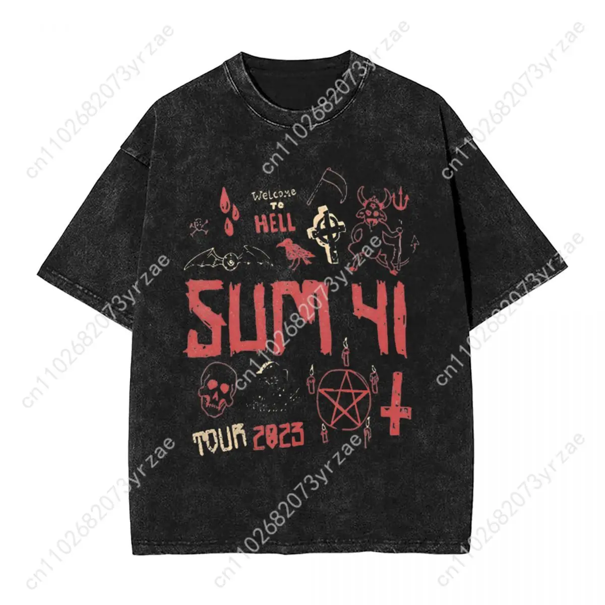 Sum 41 バンド レトロ ウォッシュ Tシャツ 男女兼用 高品質 ヴィンテージ Tシャツ コットン 半袖 ファッション Tシャツ ソフトで通気性のあるトップス