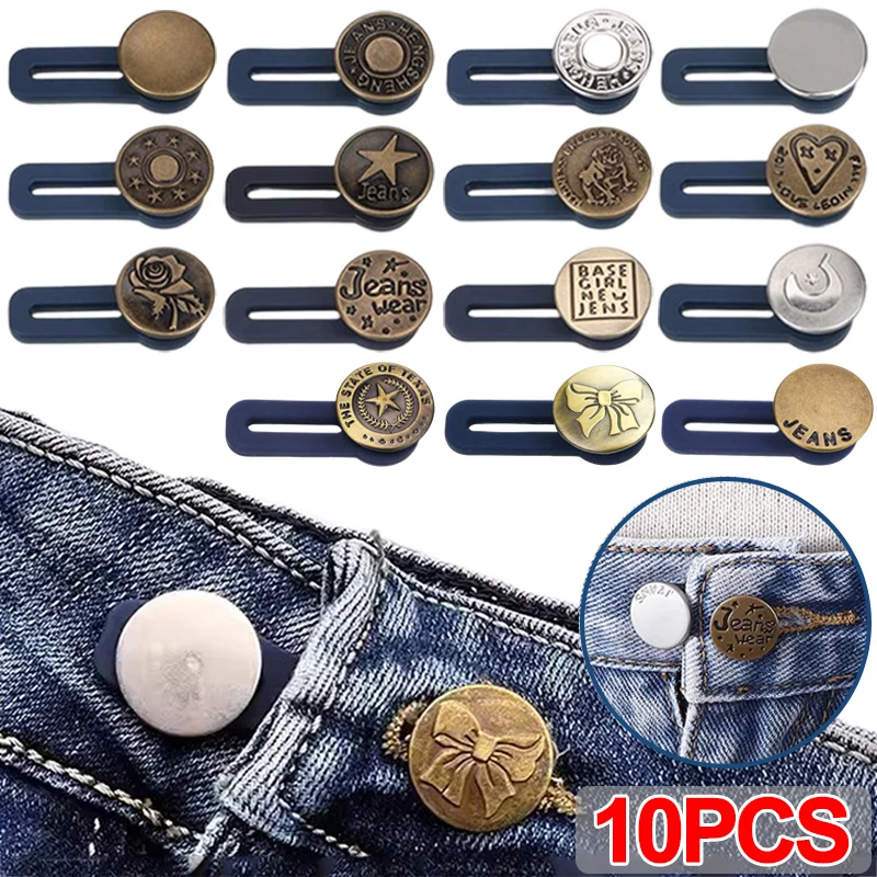 Metal Jeans Button Extender Free Sewing Adjustable Pants Waist Extender Buttons Retractable Waistband Buckle DIY Skirts Trousers