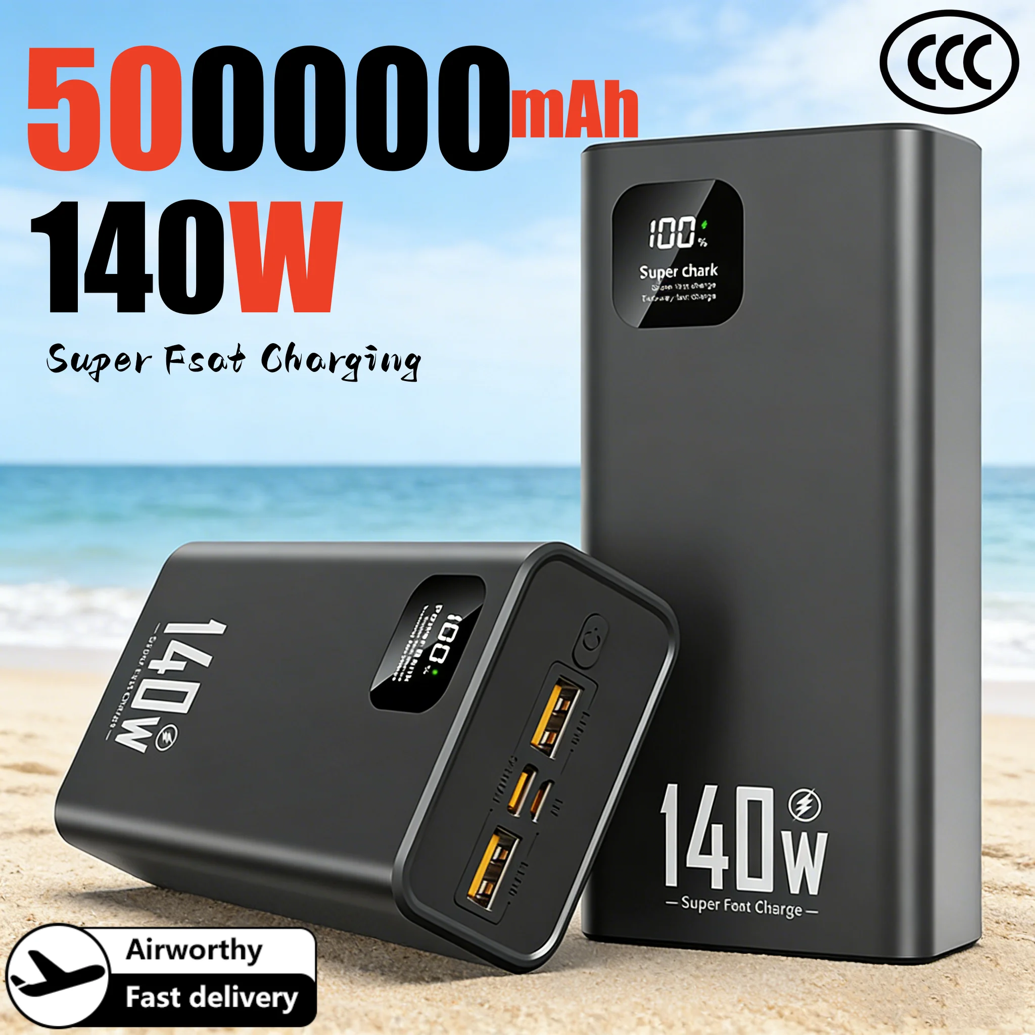 

Портативный внешний аккумулятор 140W Super Fast Charging Power Bank 500000mAh большой емкости для iPhone, Huawei, Samsung
