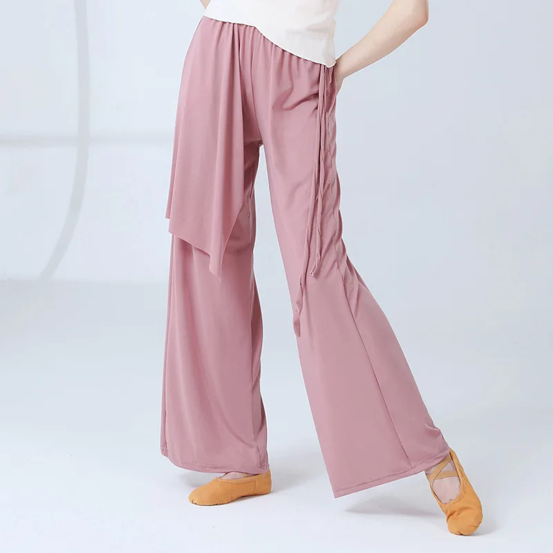 

Elegant Ribbon Chinese Dance Pants Women Loose Flowing Chiffon Culottes Practice Wide-Leg Pants Modern Dance Performance Costume