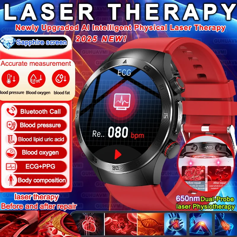 

2025 New For HUAWEI Laser Therapy Watches ECG+PPG Smart Watch Men Health Tracker Uric Acid Blood Pressure Blood Fat Smart Watch