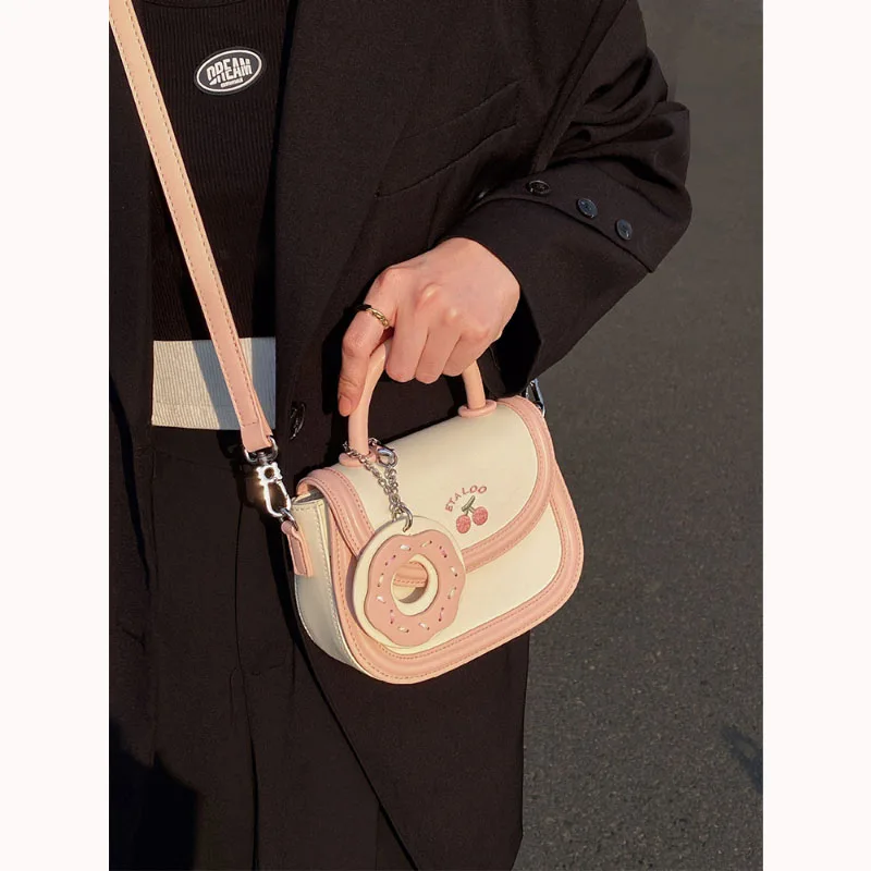 Autumn Winter Cute Junior High School Square Bag Japanese Biscuits Handbag Single Shoulder Crossbody Pack Strap Pendant Fashion