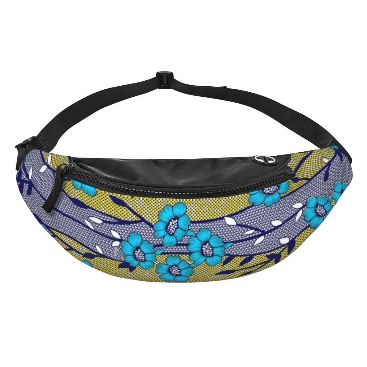 Custom Cool African Ankara Flower Pattern Fanny Pack Men Women Crossbody Waist Bag for Traveling Phone Money Pouch