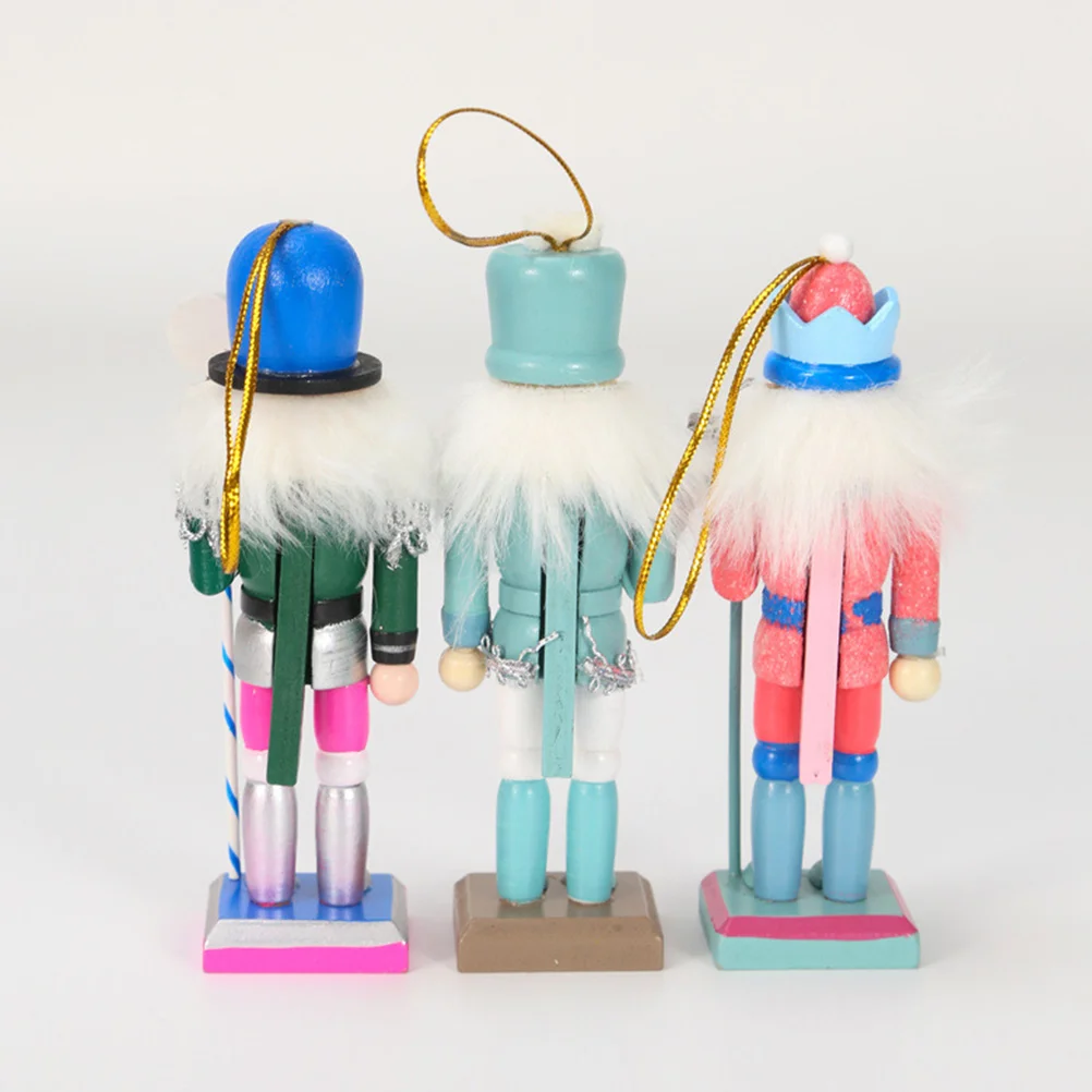 

3pcs Nutcracker Soldier Decor Wooden Nautical Style Figure Holiday Home Decoration Desktop Ornament Unique Christmas Gift Wood