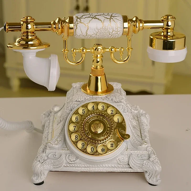 Retro Corded Telephone, Marble Brushed Desktop Lindline Phone, Rotary / Buttons Dial, Caller ID, Backlight for Home/Hotel/Office