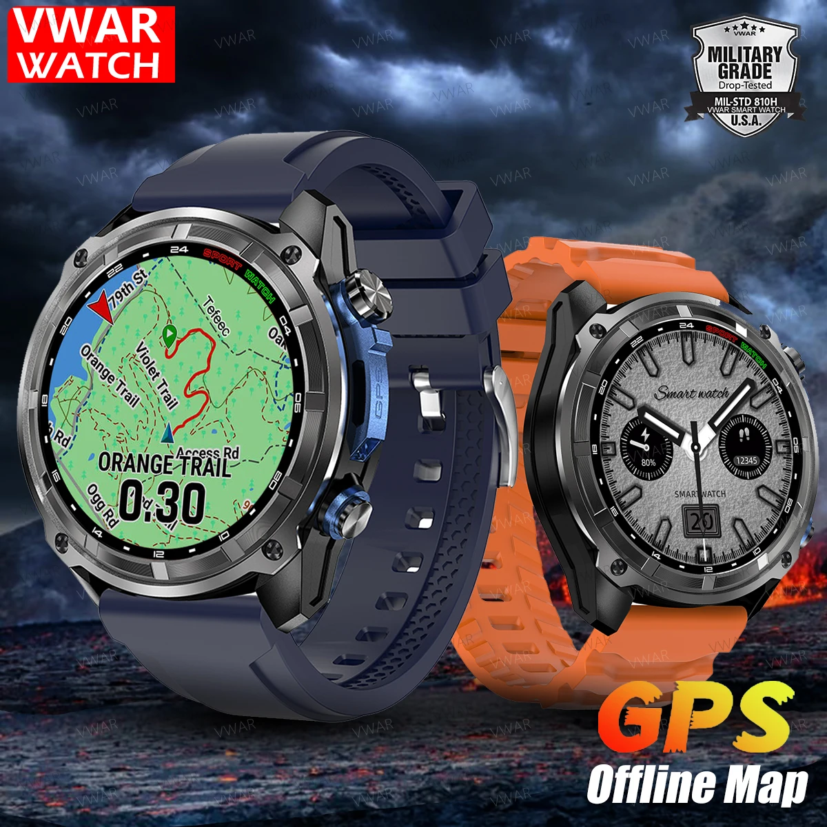 

VWAR Военные Смарт-часы VS T-REX 3 Встроенные GPS-карты Автономные карты 30 м Водонепроницаемые мужские спортивные умные часы для плавания 860 мАч Большая батарея