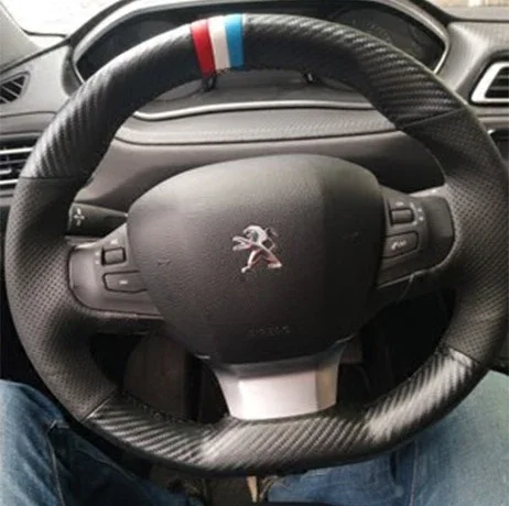

Сшитый вручную кожаный чехол на руль из углеродного волокна своими руками для Peugeot 308, внутренние автоаксессуары